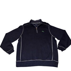 Tommy Bahama Gray Zip-Up Sweater Mens Large Resort Vacation cotton